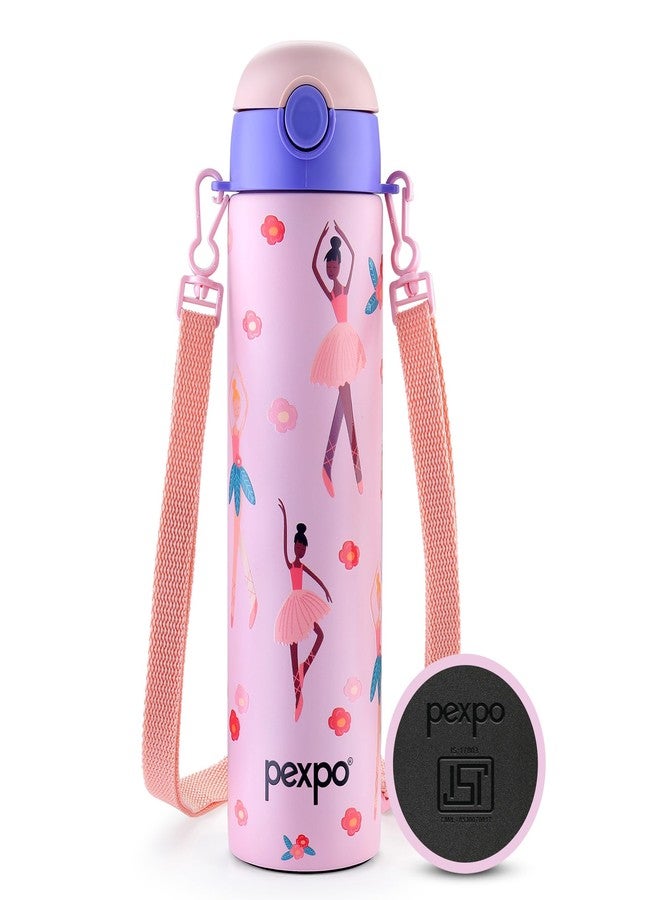 PEXPO Sporty ISI Certified Stainless Steel Water Bottle For School Kids - 700ml | 6+ Years | Sipper Cap | Leakproof & BPA Free | Picnic, Travel, Sport - Pink Dancing Girl UV Print - Image 1